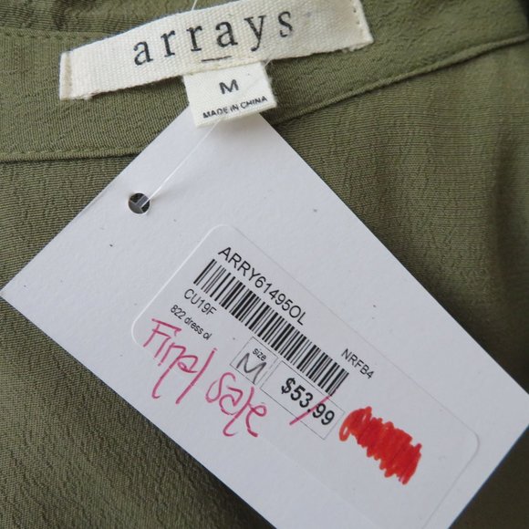 No Rest for Briget Arrays Shirt Dress M Olive Green Midi Sleeveless Belt Buttons - Picture 13 of 16